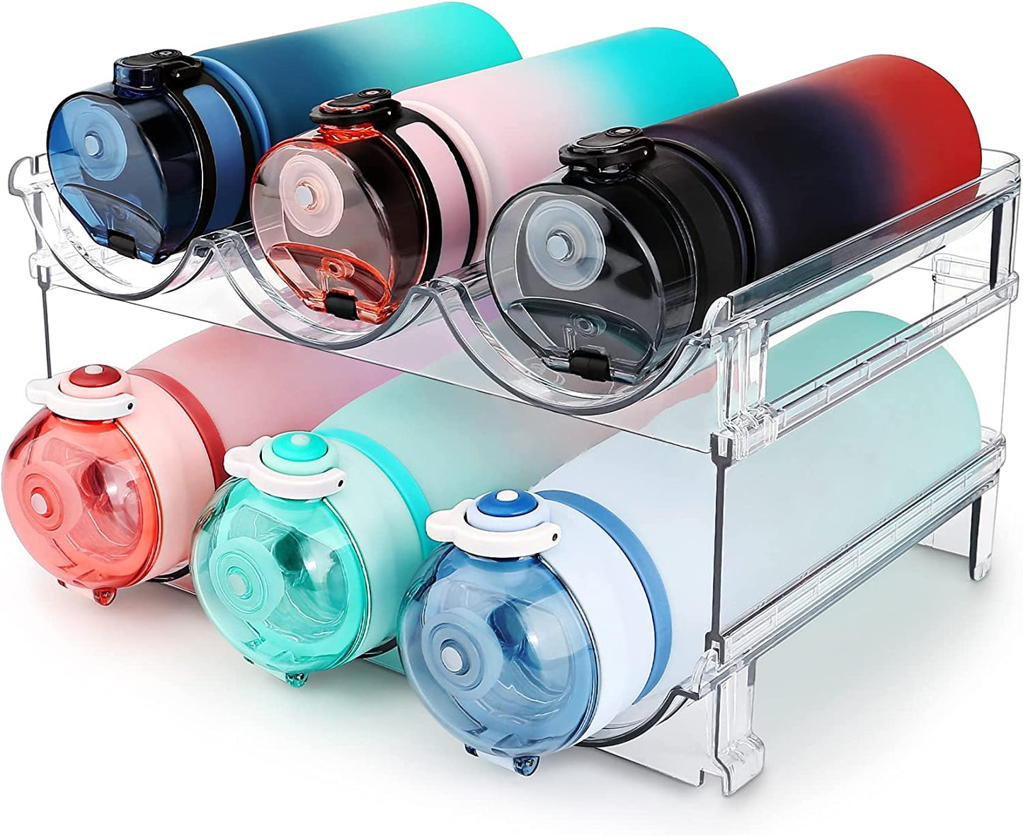 Maximize Your Space with Our Stylish 2-Pack Water Bottle Organizer - Perfect for Cabinets and Refrigerators!