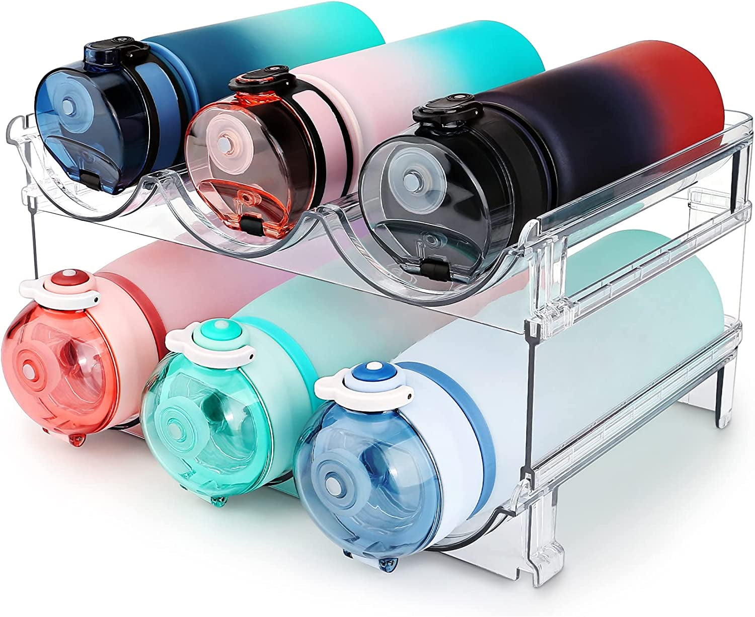 Maximize Your Space with Our Stylish 2-Pack Water Bottle Organizer - Perfect for Cabinets and Refrigerators!