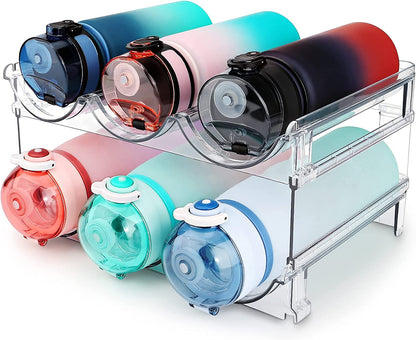 Maximize Your Space with Our Stylish 2-Pack Water Bottle Organizer - Perfect for Cabinets and Refrigerators!